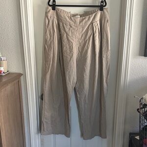 Abercrombie & Fitch Tan Linen Blend Wide Leg Trousers